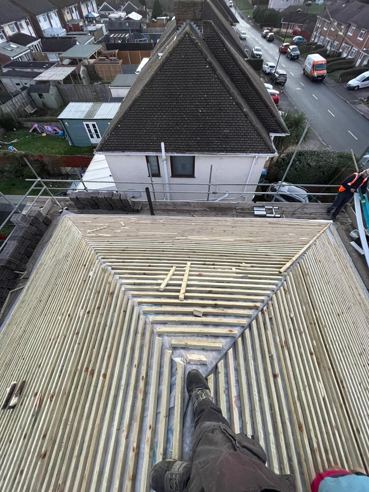 Professional roofers working on a property in London - KS Roof Master