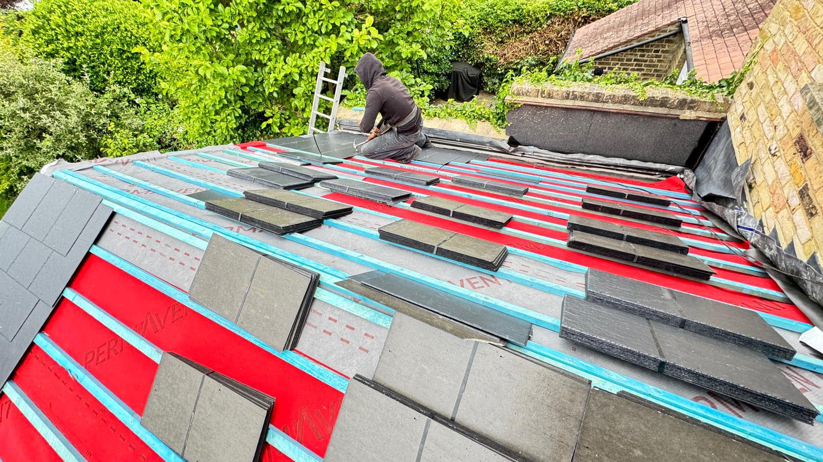 Professional roofers working on a property in London - KS Roof Master